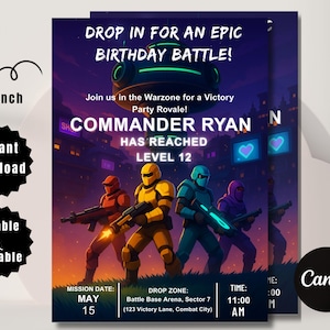 Convite de aniversário para amigos com videogame – Modelo de convite para festa de videogame editável, download instantâneo para impressão de cartão de aniversário