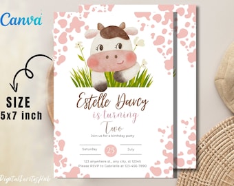 Holy Cow Birthday Invitation Template: Editable Cowgirl Party (5x7 Inches)