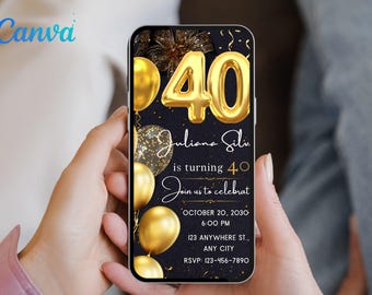 40th Birthday E-Invite Template: Mobile Text Invitation (Digital)