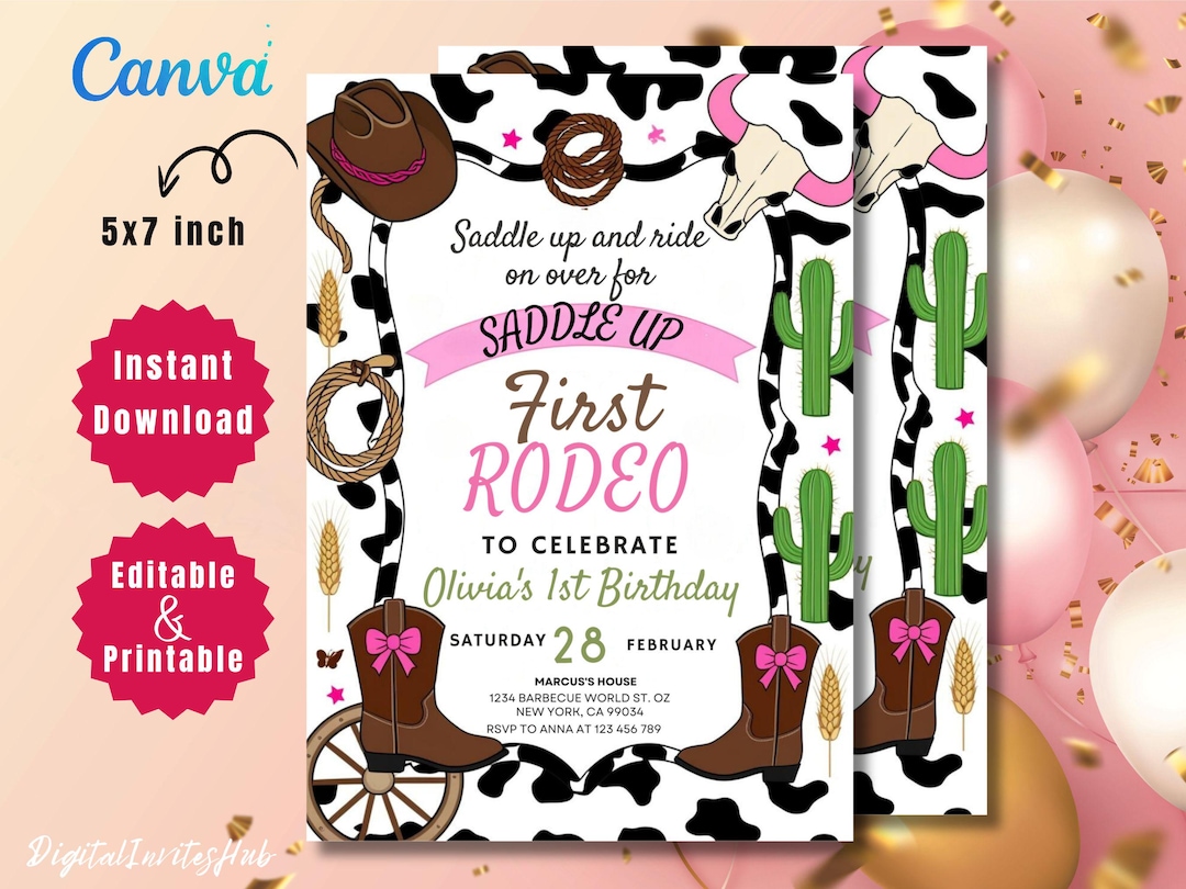 Editable My First Rodeo Invitation Cowboy Birthday Invite Wild West ...