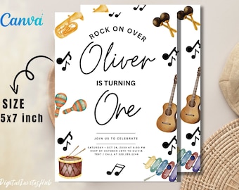Rock Star 1st Birthday Invitation: Editable Music Party (Digital Download)