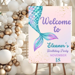 Mermaid Birthday Welcome Sign: Editable Under The Sea Party (Digital Download)