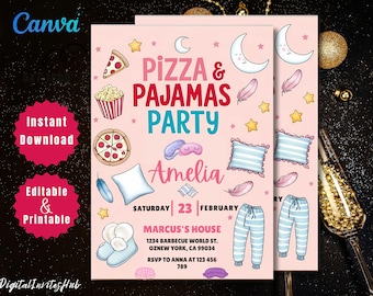 Pizza and Pajamas Birthday Invitation: Slumber Party Template (Digital Download)