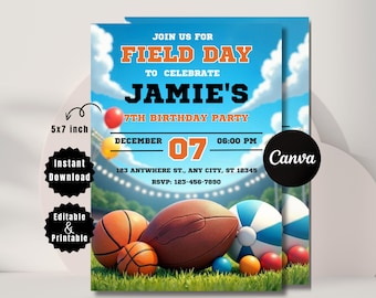 Editable Field Day Invitation, Sports Flyer Invite, Printable Template, Digital Electronic Evite, Instant Download