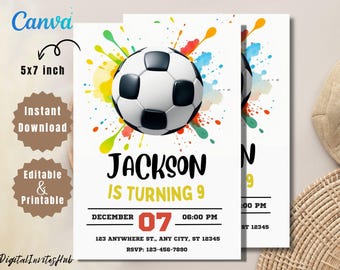 Soccer Birthday Invitation: 5x7 Editable Canva Template