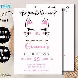 Cat Birthday Invitation, EDITABLE Purrfect Party Invite Template, Canva
