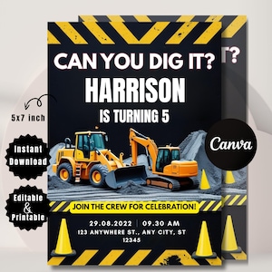 Construction Birthday Invitation: Dump Truck Party, Editable Template (5x7 Inches, Digital Download)