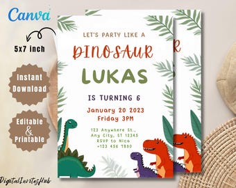 Dinosaur Birthday Invitation: Modern Jurassic Party (Digital Template)