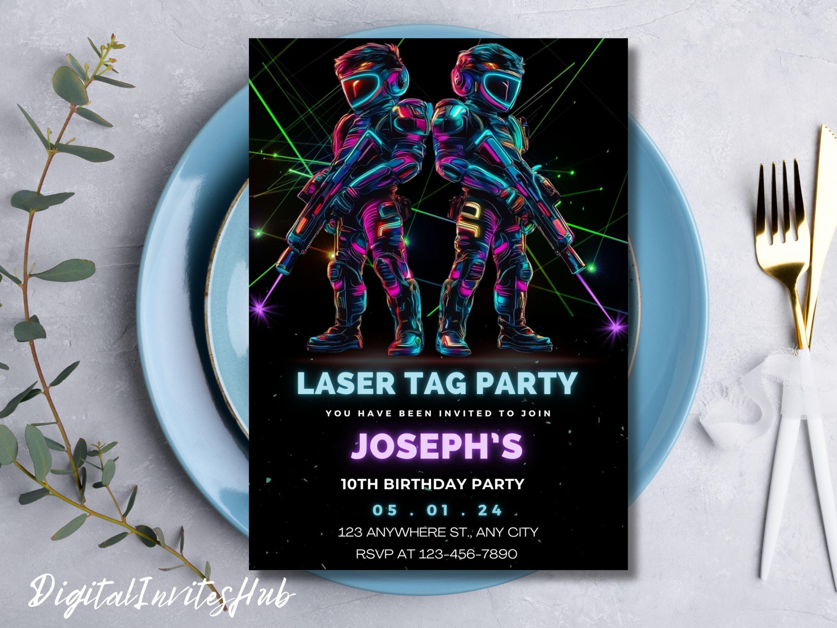 Editable Neon Laser Tag Birthday Invitation (digital Download) - Etsy
