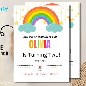 Editable Rainbow Birthday Invitation Template (Digital File)
