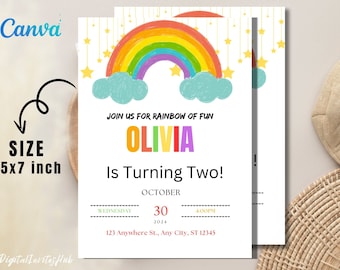 Editable Rainbow Birthday Invitation Template (Digital File)