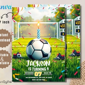 Invito di compleanno di calcio MODIFICABILE, invito di calcio, modello Canva modificabile 5x7