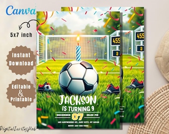 EDITABLE Soccer Birthday Invitation, Soccer Invitation, 5x7 Editable Canva Template