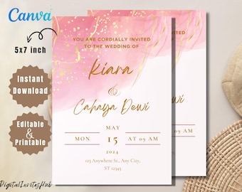 Blush Pink Floral Wedding Invitation Template (5x7 Inches, Editable, Printable)
