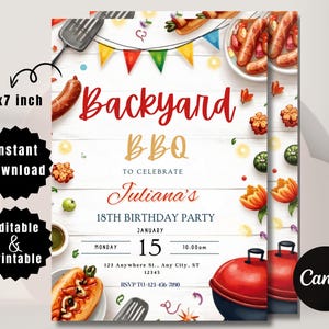 Backyard BBQ Party Invitation, Editable BBQ Party Invite, Barbecue Invitation, BBQ Grill Party Invitation, Canva Template