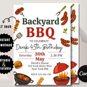 Backyard BBQ Party Invitation, Editable BBQ Party Invite, Barbecue Invitation, BBQ Grill Party Invitations, Canva Template