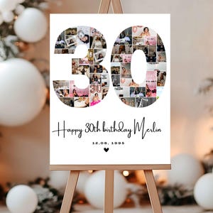 30th Birthday Gift, Editable 30th Birthday Photo Collage, Printable Birthday Number 30, 30th Photo Collage Template, Canva