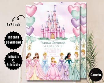 Royal Princess Birthday Party Invitation: Editable Template (Digital Download)