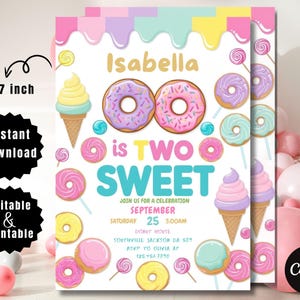 Four Ever Sweet Birthday Invitation: Donut Party, Girl Invite (Editable Printable)