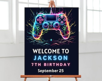 Editable Video Game Birthday Welcome Sign Template (16x20 Inches)
