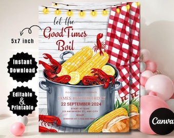 Seafood Boil Party Invitation – Let the Good Times Roll! Crawfish Feast, Engagement & More | Editable Digital Invite