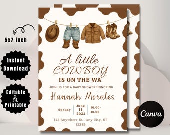 Wild West Baby Shower Invitation: Cowboy Theme (Editable PDF)