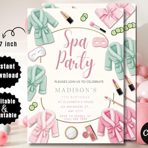 Spa Party Invitation, Spa Girls Birthday Invitation, Tween Birthday Spa Party Invite, Pamper Birthday Glam Party, Editable Canva Template