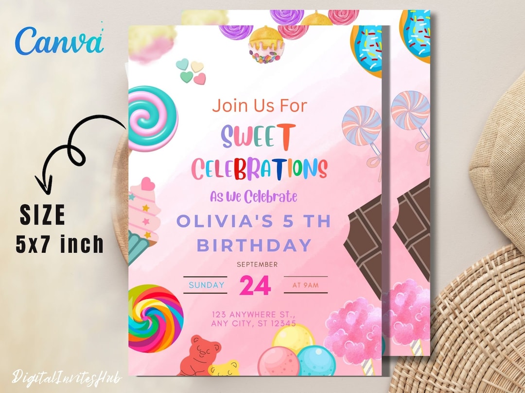 Editable Sweets Candy Birthday Invitation Template (5x7 Inches) - Etsy