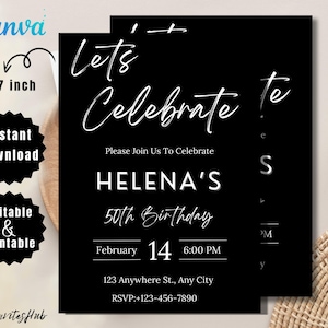 Editable Birthday Party Invitation: Gold Glitter (5x7 Inches, Digital Download)