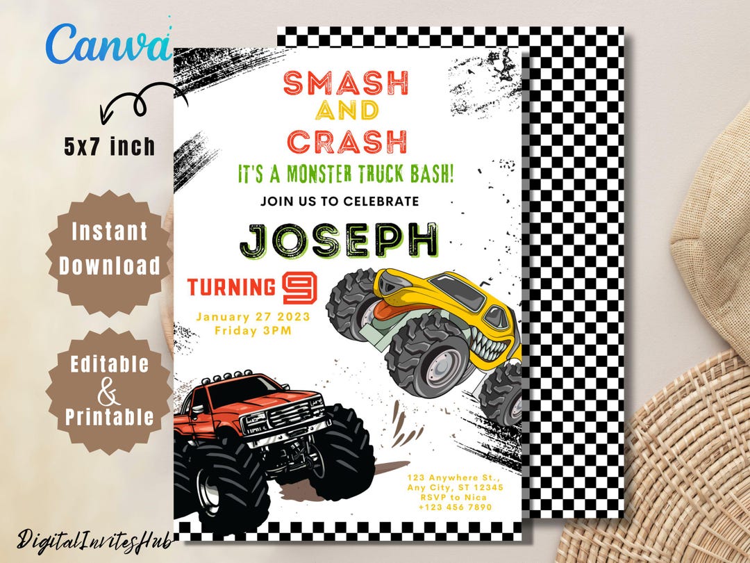 Monster Jam Birthday Invitation- Monster Truck Birthday Invite ...