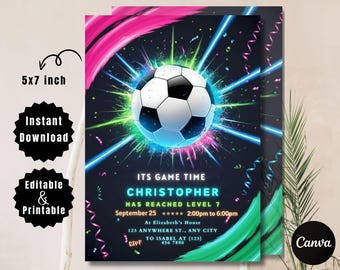 Editable Soccer Birthday Invitation: 5x7 Canva Template