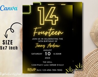 Teen 14th Birthday Invitation Template: Customizable Party Evite (Digital Download)