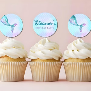 Editable Mermaid Birthday Cupcake toppers Under the Sea Cake toppers Template printable Instant Digital download