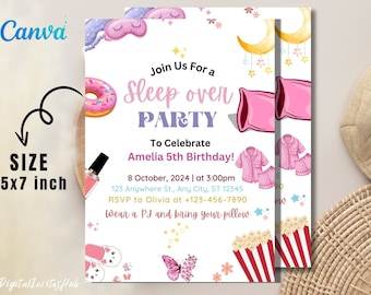 Neon Sleepover Birthday Invitation: Slumber Party Invite (Canva, 5x7 Inches)