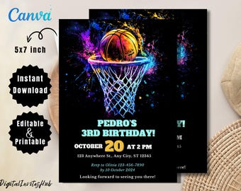 Basketball Invitation, Basketball Birthday Invites, Instant Download Basketball Invitations