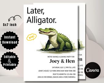 Alligator-verjaardagsuitnodiging: bewerkbare Gator-uitnodiging (digitale download)