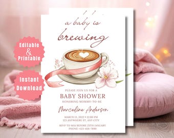 Ein Baby braut Babypartyeinladung, Kaffee-Babyparty einladen, Babyparty einladen Geschlechtsneutral bearbeitbare Canva-Vorlage