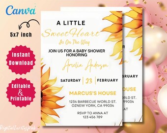 Rustic Sunflower Baby Shower Invitation: Editable 5x7 (PDF)