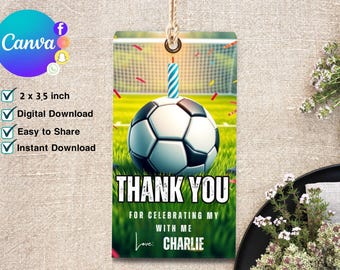 Etiqueta de agradecimiento de cumpleaños de fútbol (descarga digital)