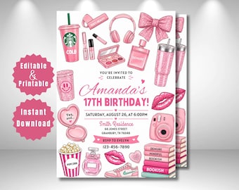 Tween Girl Birthday Invitation, Long Live Girlhood Birthday Invitation, Pink Aesthetic Birthday Party, Girly Birthday Invite, Editable Canva