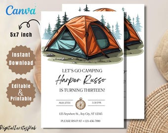 Camping Birthday Invitation Template: Camp Out Under the Stars (Instant Download)