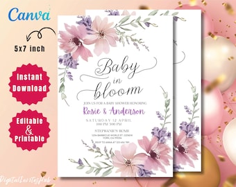 Faire-part pour baby shower bébé en fleurs : thème printanier fleurs sauvages (PDF)