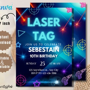 Editable Neon Laser Tag Birthday Invitation Template (Digital Download)