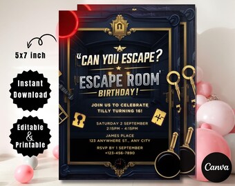 Invitación de cumpleaños editable para sala de escape / Invitación a fiesta misteriosa / Género neutro para preadolescentes y adolescentes