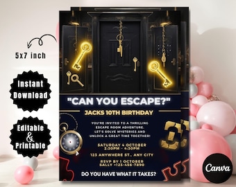 Invitación de cumpleaños editable para sala de escape / Invitación a fiesta misteriosa / Género neutro para preadolescentes y adolescentes