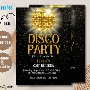 Editable Disco Party Birthday Invitation, Disco Gender Neutral Invites, Dance Party Template, Neon Party Invites Editable Glow Party