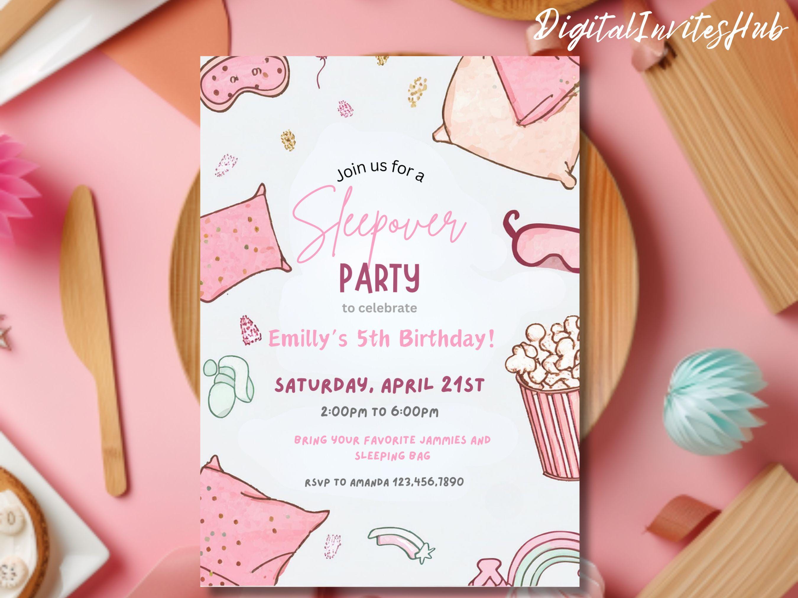 Editable Slumber Party Birthday Invitation Sleepover Birthday Invite ...