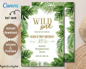 Wild One Safari Birthday Invitation: Jungle Theme (PDF Download)