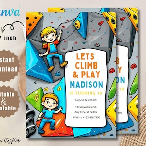 Rock Climbing Birthday Invitation: Editable Printable, Boy Party (5x7 Inches)