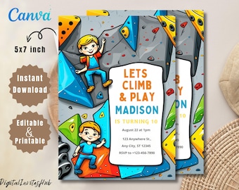 Rock Climbing Birthday Invitation: Editable Printable, Boy Party (5x7 Inches)